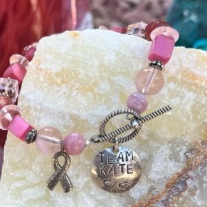 Pink Glass Beaded & Charm Bracelet- Tram Kate Breast Cancer Awareness